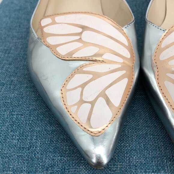 Sophia Webster Bibi Butterfly Silver Metallic Patent-leather Point-toe Flats 6.5 - Picture 11 of 16